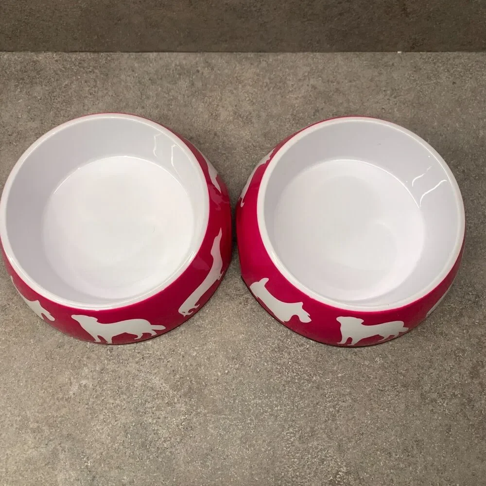 SET C. Wonder Hot Pink Dog Print Food Bowl Decorative Pet Bowls Anthropologie
